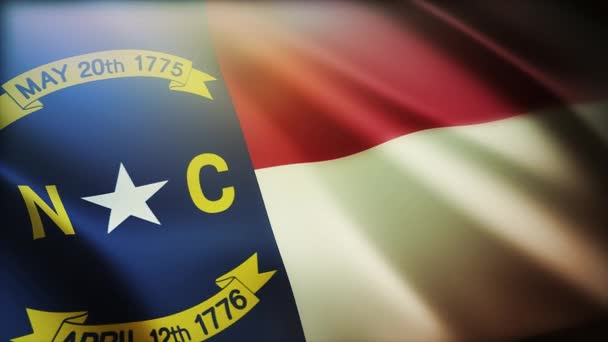4k North Carolina vlajka, stát ve Spojených státech amerických, látkové textury pozadí. — Stock video