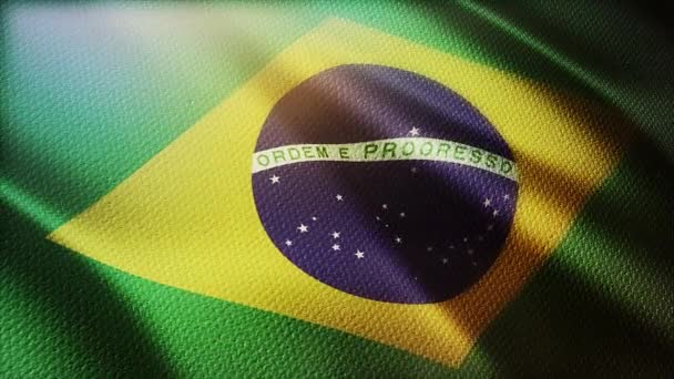 4k Бразилия Государственный флаг морщин бесшовный петля ветер в бразильском небе фоне — стоковое видео