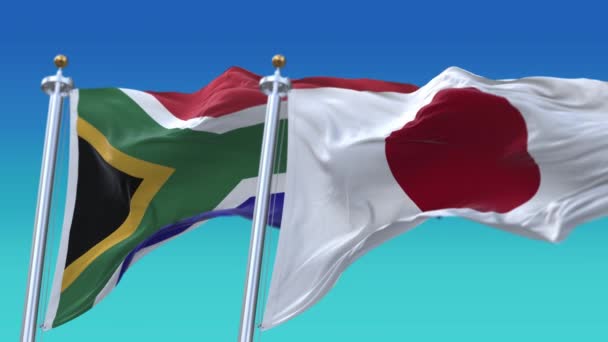 4k Seamless Japan and South Africa Flags with blue sky background, JP. — 비디오