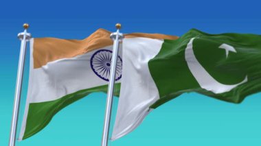 4k Kusursuz Hindistan ve Pakistan Bayrakları mavi gökyüzü arkaplan, JP, IND.