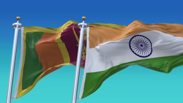 4k Zökkenőmentes India és Srí Lanka zászlók kék ég háttér, JP, IND. — Stock videók