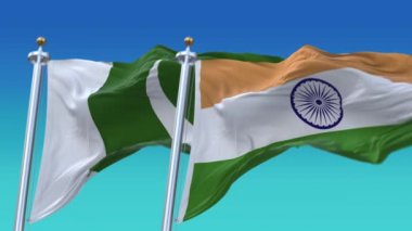 4k Kusursuz Hindistan ve Pakistan Bayrakları mavi gökyüzü arkaplan, JP, IND.