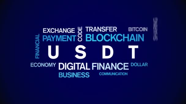 4k USDT Animowany Tag Word Cloud, Tether Tekst Kinetyczna Typografia bezszwowa pętla. — Wideo stockowe