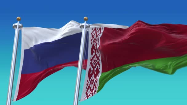 4k Seamless Russia and Belarus Flags with blue sky background,JP,IND. — Stockvideo