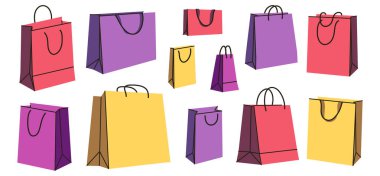 Pazarlama ve ticaret tasarımları için parlak alışveriş çantaları.