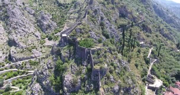 Volo Sopra Rovine Dell Antica Fortezza Nel Vecchio Kotor Veduta — Video Stock