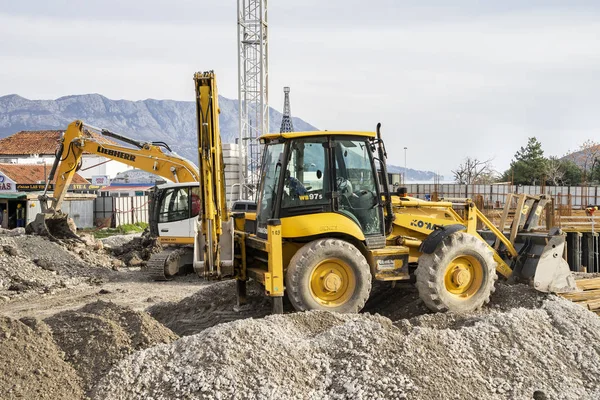 Budva Montenegro Február 2019 Építési Munka Építési Területen Város Kotrógép — Stock Fotó