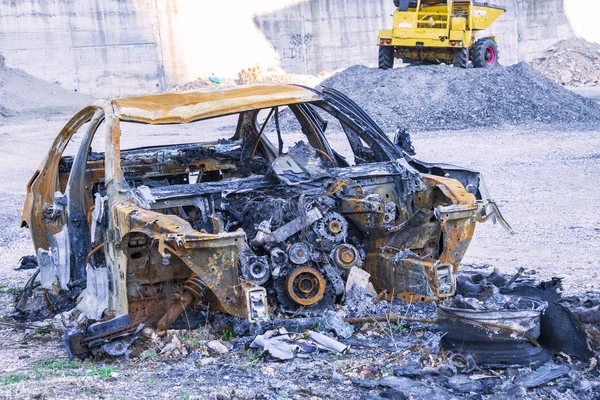 Close Passenger Car Involved Accident Road Burned Crash — Stock Photo, Image