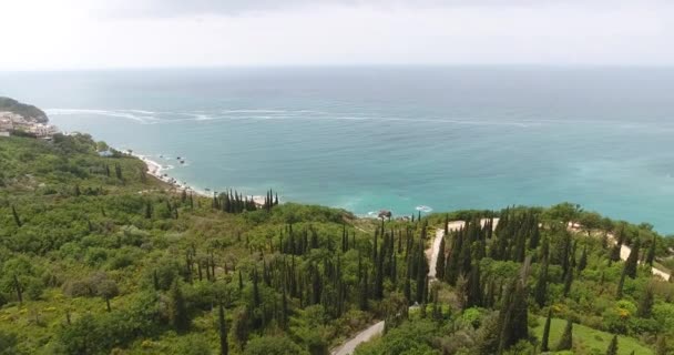 Aerial Shot Beautiful Seaside Landscape Adriatic Sea Summer Quadcopter Flies — Stock Video