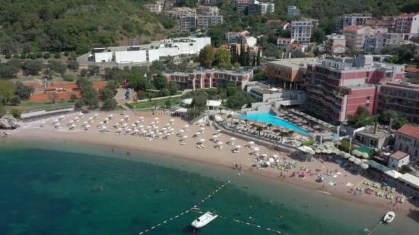 Aerial shot of adritic seashore and sandy beach — Stock Video