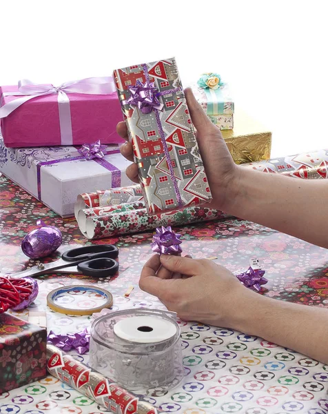 Colored Paper Gift Box Made Hands — Stock Photo, Image