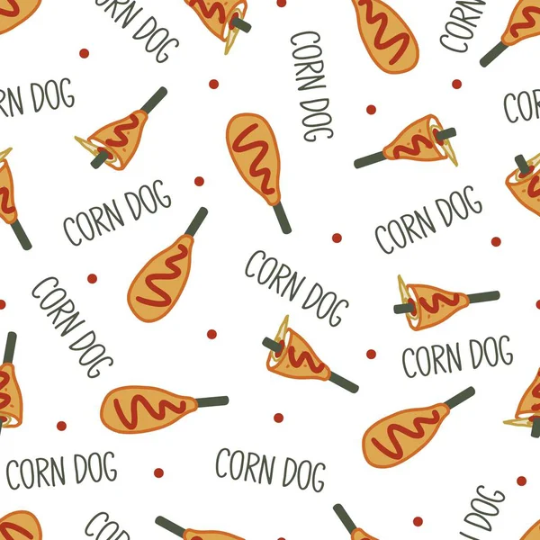 Komik çerez desenli ketçaplı mısırlı sosis çubukları. Yemek temalı ambalaj, sokak yemekleri markalaşma, tekstil baskıları, kafe dekorasyonu ve eğlenceli abur cubur çizimleri için mükemmel..