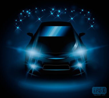 siyah araba gece sahada flash mavi, eps 10 ışıklar