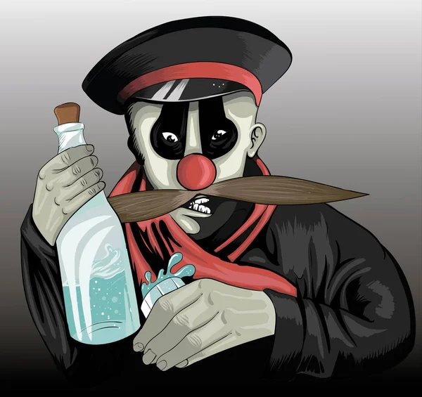 Illustrations Clown Ivre Avec Une Bouteille Alcool Avec Stokanom Main — Image vectorielle