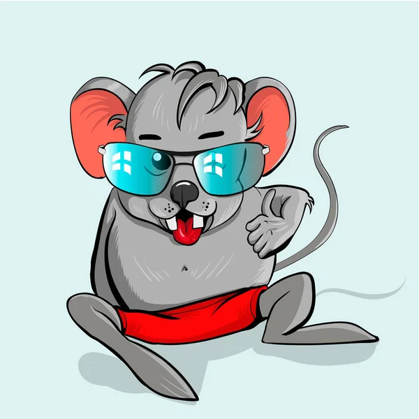 Roztomilý Kreslený Myš Brýlemi Karikatuře Stylu Stock Ilustrace