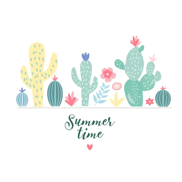 Carte Vœux Été Avec Cactus Illustration Vectorielle — Image vectorielle