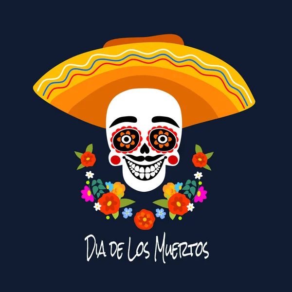 Mexicano Dia Los Muertos Dia Dos Mortos Esqueleto Cabeça Cartão —  Vetores de Stock