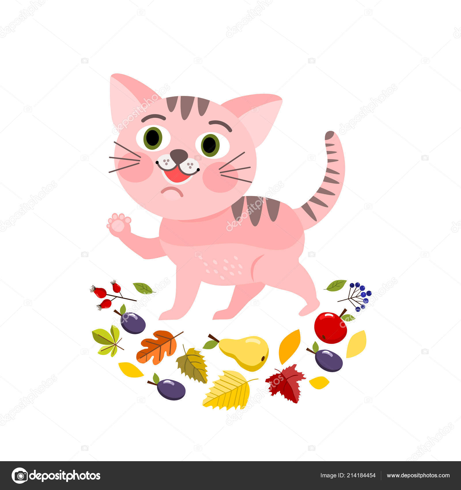 Petit Chat Rose Aux Feuilles Fruits Automne Carte Vœux Automne Image Vectorielle Lilam8 C Petit Chat Rose Aux Feuilles Fruits Automne Carte Vœux Automne Image Vectorielle Lilam8 C