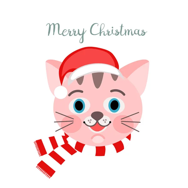 Tête Chat Noël Carte Vœux Noël Illustration Vectorielle — Image vectorielle