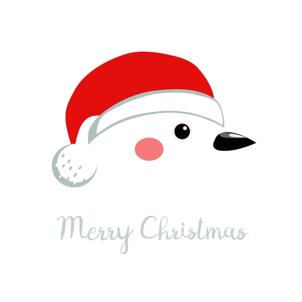 Noel Baba Şapkası Vektör Çizim Ile Beyaz Noel Kuş Baş — Stok Vektör
