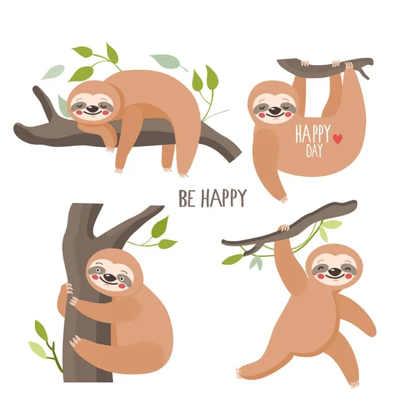 Zestaw Sloths Różnych Pozycjach Ilustracja Wektorowa — Wektor stockowy