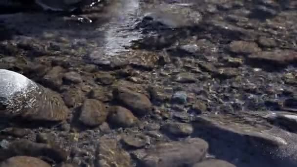 Mała Góra creek w sezonie zimowym. Bulgotanie strumienia wody przez kamienie i głazy — Wideo stockowe
