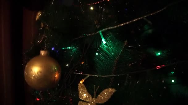 Toys on the Christmas tree. close up — Stock Video