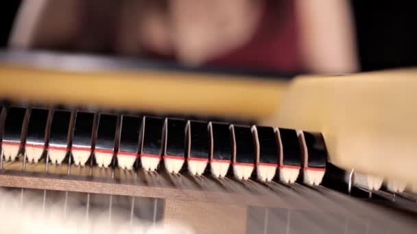 Клавиатура для фортепиано и струны, ноты. Музыка, музыкальный инструмент — стоковое видео