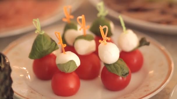 Assortment of canapes. Banquet service — Stock Video