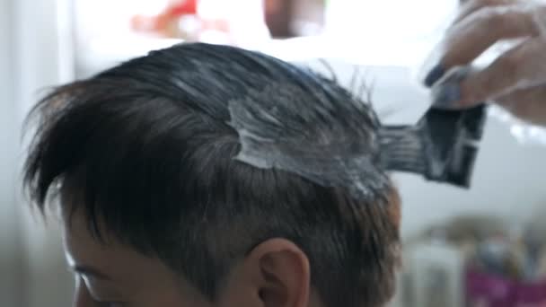 Professionelle Friseurin, Stylistin Haarfärbung weiblichen Kunden. das Konzept von Schönheit und Mode — Stockvideo