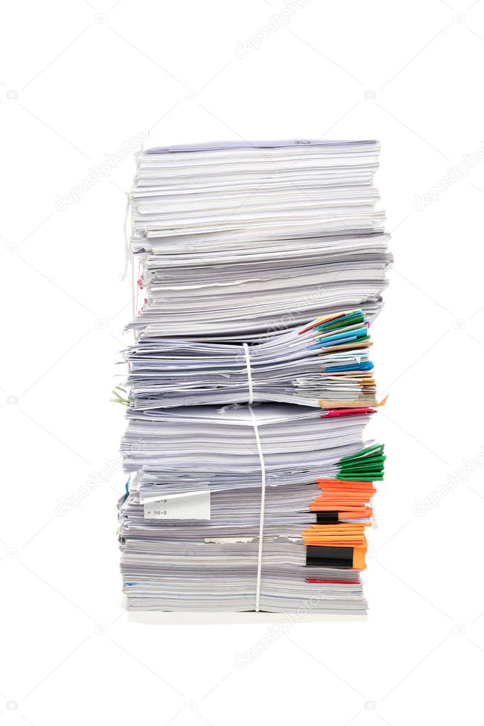 Stack of business document papers  isolated on white background