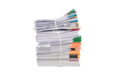 Beyaz arka plan üzerinde izole iş belge kağıt yığını