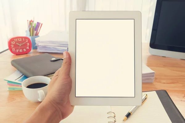 Bedrijfsconcept Van Office Werkt Hand Met Tablet — Stockfoto