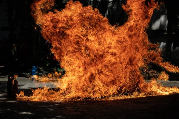Nahaufnahme Feuer Flammen Auf Schwarzem Hintergrund — Stockfoto