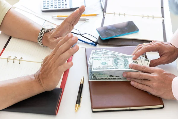 Business Finance Concept Hand Businessman Refuse Money His Partner — Stock Photo, Image