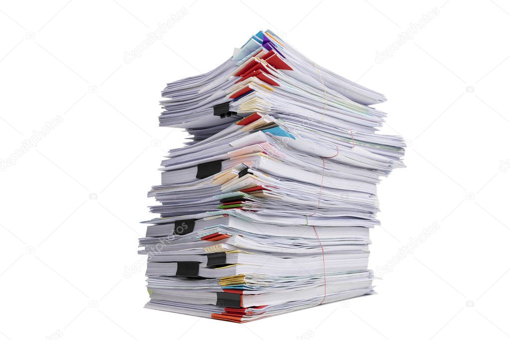 Stack of business papers isolated on white background