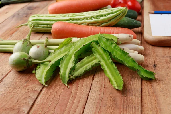 Cocina Tailandesa Varias Verduras Especias Ingredientes Con Página Nota Blanco — Foto de Stock