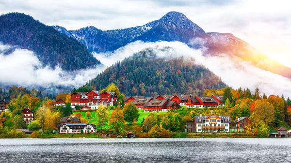 Idyllic Autumn Scene Grundlsee Lake Location Resort Grundlsee Liezen District — Stock Photo, Image