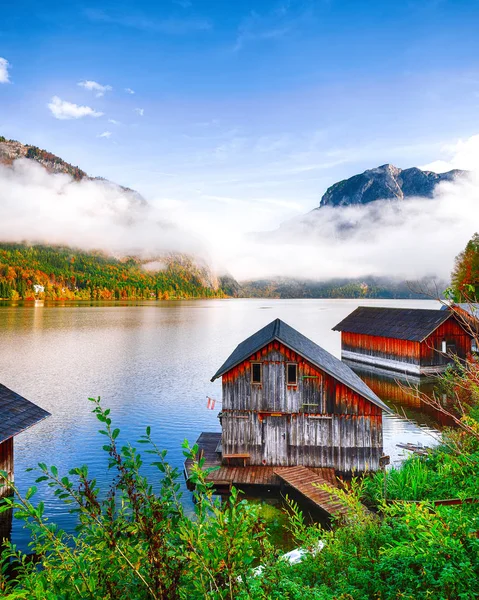 Sunny Morning Lake Altausseer See Sunny Autumn Scene Morning Location — Stock Photo, Image