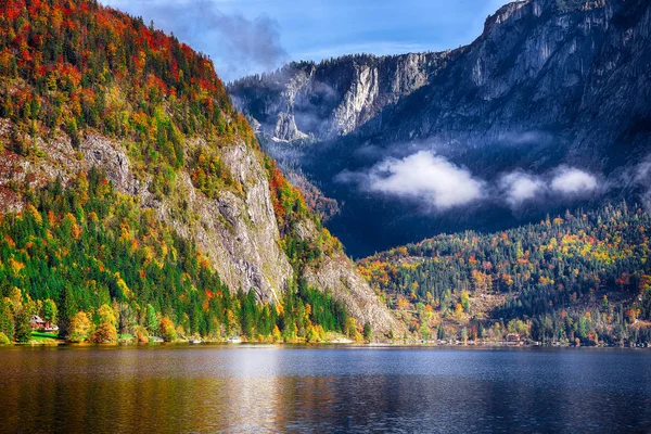 Mattina Soleggiata Sul Lago Altausseer See Scena Autunnale Soleggiata Mattino — Foto Stock