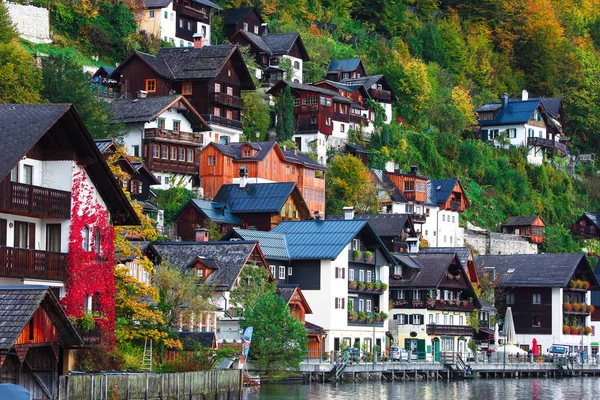 Beautiful Street Hallstatt Village Austrian Alps Autumn Landscape Location Resort — Stock Photo, Image