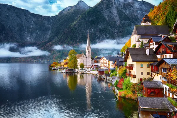 Vistas Panorámicas Del Famoso Pueblo Montaña Hallstatt Con Lago Hallstatter — Foto de Stock