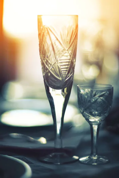 Served dinner table in a restaurant. Restaurant interior. Defocused background