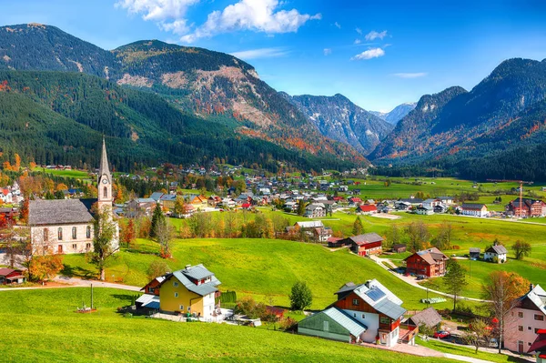 Alpine Green Fields Traditional Wooden Houses View Gosau Village Autumn Stock Photo by ©Pilat666 218402260