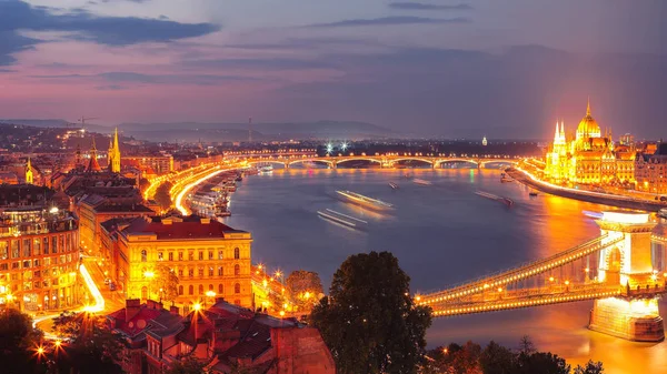 Budapest City Éjszakai Jelenet Nézd Lánchíd Duna Hires Országház Budapest — Stock Fotó