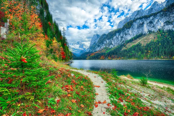 Bella Vista Idilliaci Paesaggi Autunnali Colorati Con Cima Del Monte — Foto Stock