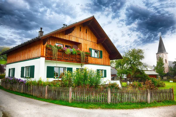 Pintoresca Escena Otoñal Altausseer Village Vista Mañana Del Pueblo Altaussee —  Fotos de Stock