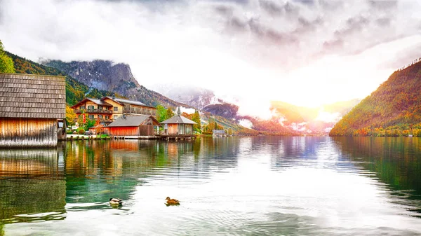 Idyllic Autumn Scene Grundlsee Lake Location Resort Grundlsee Liezen District — Stock Photo, Image