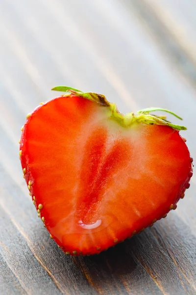 Slices Strawberry Wooden Juicy Strawberries Packaging Close — Stock Photo, Image