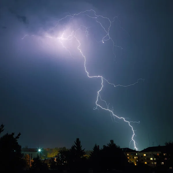 Lightning City Powerfull Flash Night — Stock Photo, Image